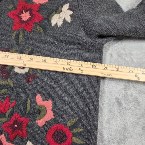 Vtg Eddie Bauer Cardigan Womens M Gray Wool Floral Embroidery Cottage Grannycore - Picture 6 of 7